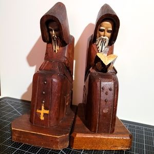 Vintage Mismatched Monk Bookends Wooden